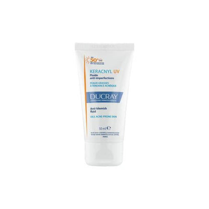 Ducray Keracnyl UV SPF50+ Anti-Blemish Sunscreen Fluid for Acne-Prone Skin - Matte Finish, Non-Comedogenic