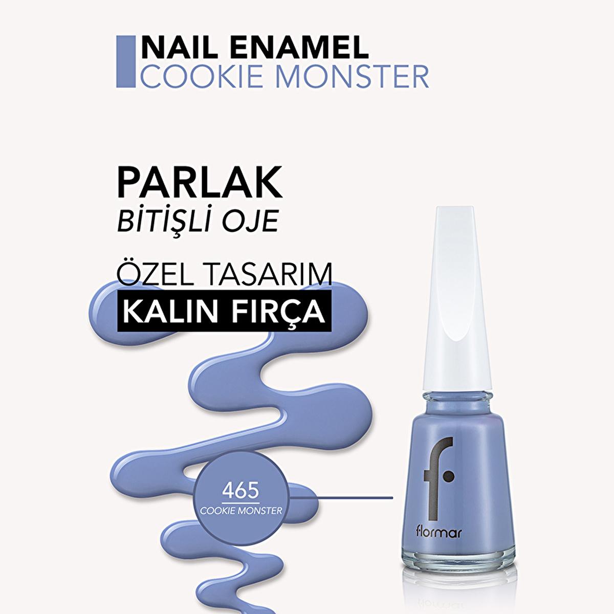 Flormar Nail Enamel: High Pigment, Long Lasting Nail Polish - Chip Resistant, Strengthening, Glossy Finish - Cookie Monster Shade