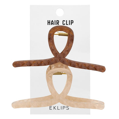 Eklips Frosted Bow Hair Clips Matte Brown & Beige 2 Pack