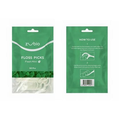 Zubio Mint Dental Floss Picks with Toothpick 50 Count